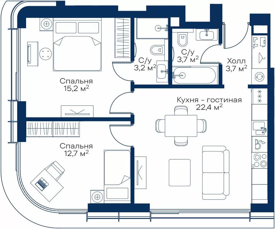 2-BD Apartment Sale, 59.66 sq. m. at City Bay, Volokolamskoye Highway, 95с3, Moscow, Russia #1