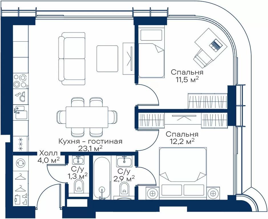 2-BD Apartment Sale, 55 sq. m. at City Bay, Volokolamskoye Highway, 95с3, Moscow, Russia #1