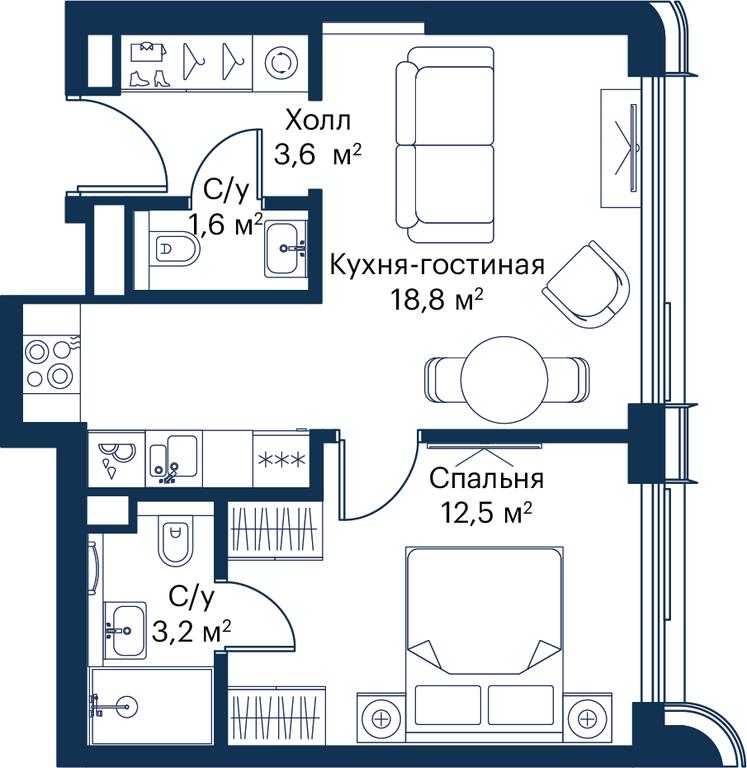 1-BD Apartment Sale, 39.58 sq. m. at City Bay, Volokolamskoye Highway, 95с3, Moscow, Russia #2
