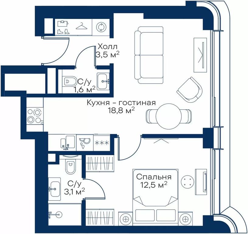 1-BD Apartment Sale, 39.58 sq. m. at City Bay, Volokolamskoye Highway, 95с3, Moscow, Russia #1