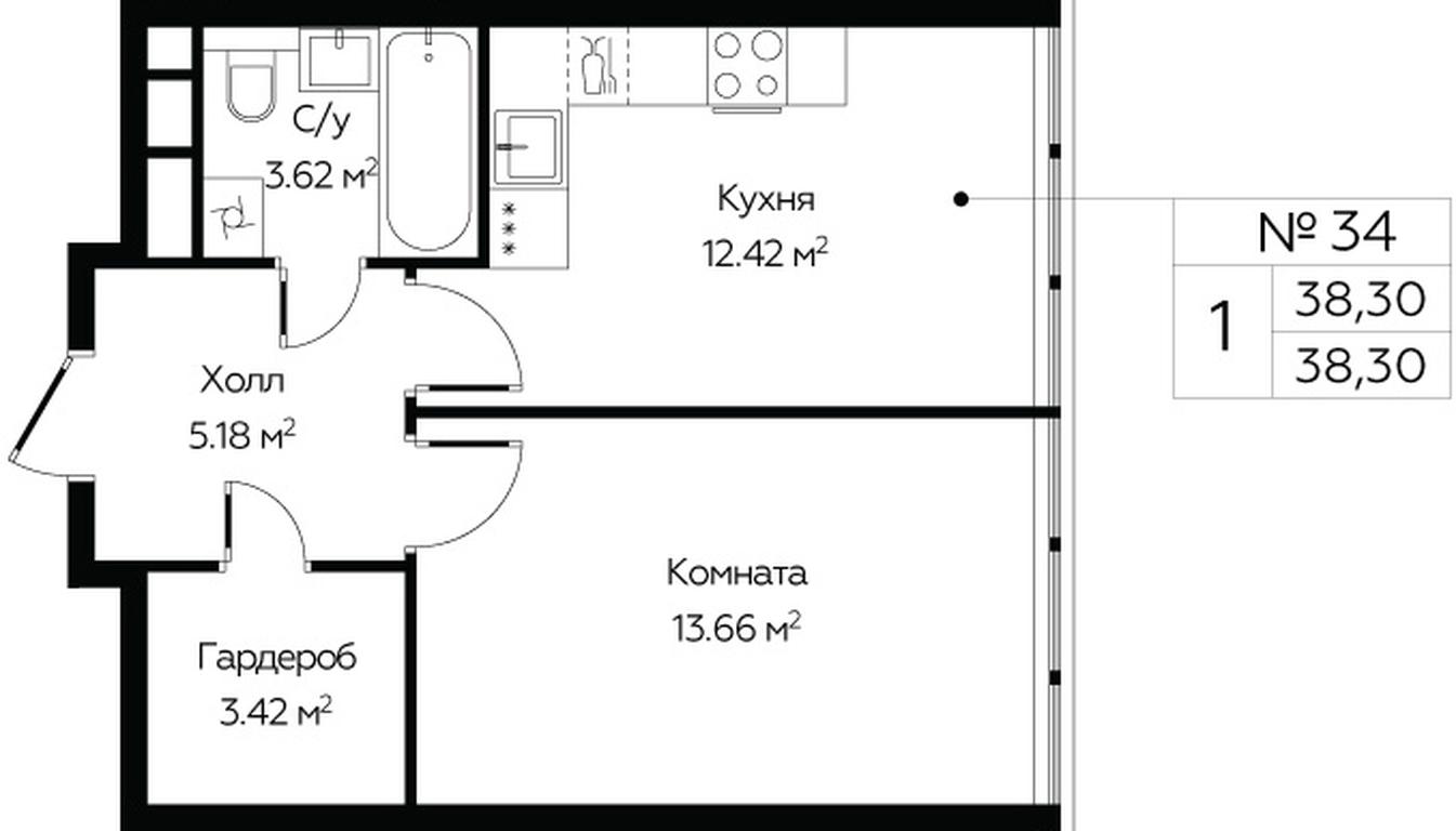 Продажа квартиры, 38,3 м² в ЖК «Мироздание (MirrorЗдание)», Октябрьская улица, 98, Москва, Россия #1