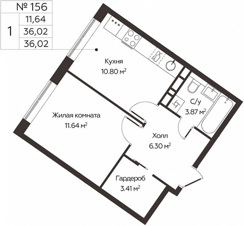 Apartment Sale, 36.02 sq. m. at Kvartal Rumyantsevo, ulitsa Admirala Kornilova, с1, Mosrentgen Settlement, Moscow, Russia #1