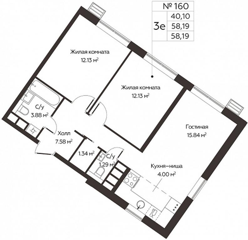 2-BD Apartment Sale, 58.19 sq. m. at Kvartal Rumyantsevo, ulitsa Admirala Kornilova, с1, Mosrentgen Settlement, Moscow, Russia #1