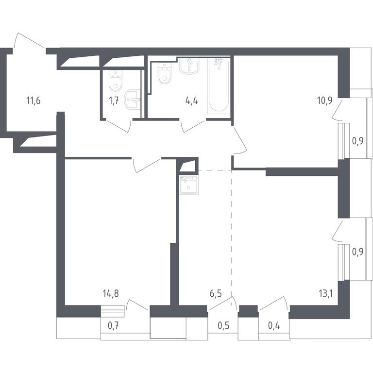 1-BD Apartment Sale, 66.76 sq. m. at Sputnik, Lipovoy Roschi Street, 1к4, derevnya Razdory, Odintsovskiy City District, Moscow Region, Russia #1