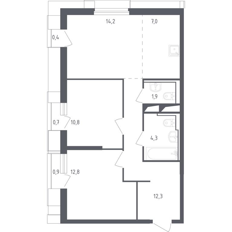 1-BD Apartment Sale, 63.02平方米 at Sputnik, Lipovoy Roschi Street, 1к4, derevnya Razdory, Odintsovskiy City District, Moscow Region, Russia #1