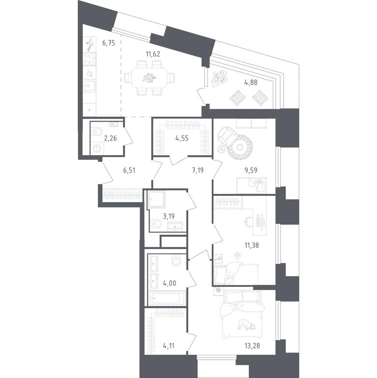2-BD Apartment Sale, 89.31 sq. m. at Sputnik, Lipovoy Roschi Street, 1к4, derevnya Razdory, Odintsovskiy City District, Moscow Region, Russia #2 2-BD Apartment Sale, 89.31 sq. m. at Sputnik, Lipovoy Roschi Street, 1к4, derevnya Razdory, Odintsovskiy City District, Moscow Region, Russia #2