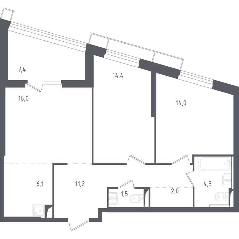 1-BD Apartment Sale, 76.9 sq. m. at Sputnik, Lipovoy Roschi Street, 1к4, derevnya Razdory, Odintsovskiy City District, Moscow Region, Russia #1