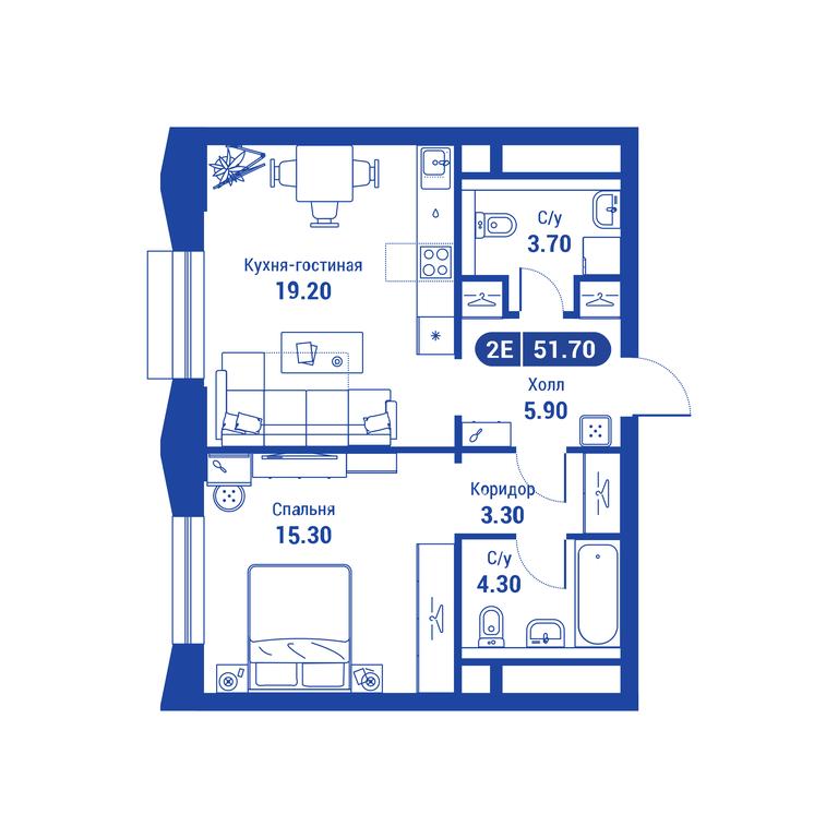 1-BD Apartment Sale, 51.7平方米 at iLove, улица Бочкова, 11А, Москва, Россия #1 1-BD Apartment Sale, 51.7平方米 at iLove, улица Бочкова, 11А, Москва, Россия #1