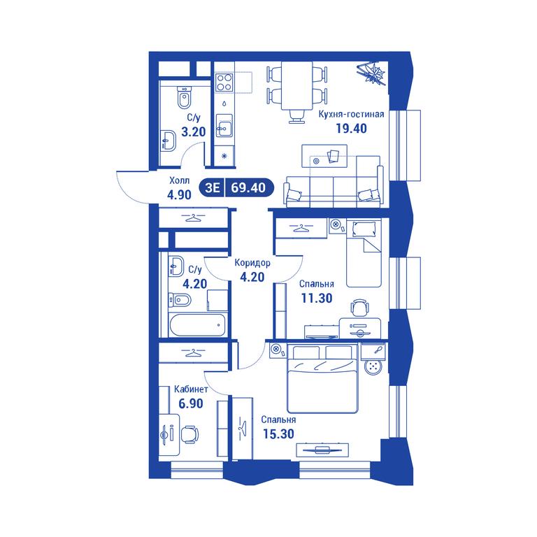 2-BD Apartment Sale, 69.4平方米 at iLove, улица Бочкова, 11А, Москва, Россия #1 2-BD Apartment Sale, 69.4平方米 at iLove, улица Бочкова, 11А, Москва, Россия #1