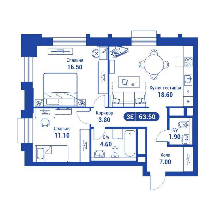 3-BD Apartment Sale, 90.6 sq. m. at iLove, улица Бочкова, 11А, Москва, Россия #1