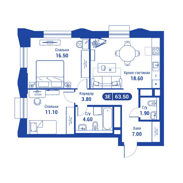 3-BD Apartment Sale, 90.6 sq. m. at iLove, улица Бочкова, 11А, Москва, Россия #1 3-BD Apartment Sale, 90.6 sq. m. at iLove, улица Бочкова, 11А, Москва, Россия #1