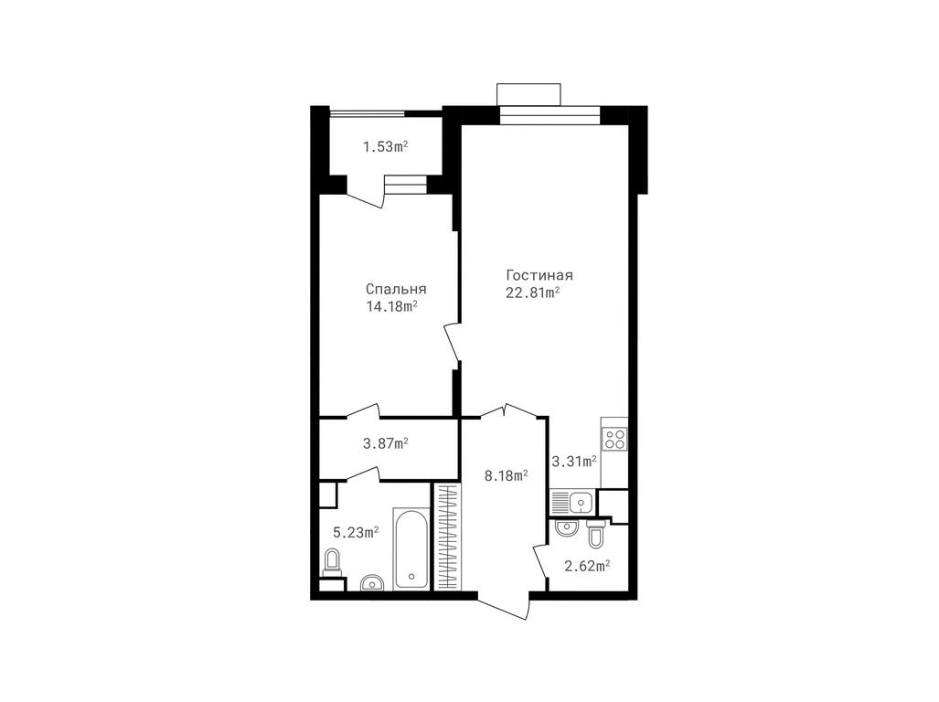 1-BD Apartment Sale, 61.8 sq. m. at Tochka Otschiota, derevnya Zhukovka, 53, Odintsovskiy City District, Moscow Region, Russia #1