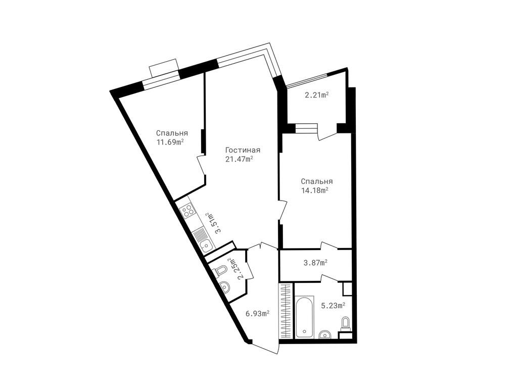 2-BD Apartment Sale, 71 sq. m. at Tochka Otschiota, derevnya Zhukovka, 53, Odintsovskiy City District, Moscow Region, Russia #1