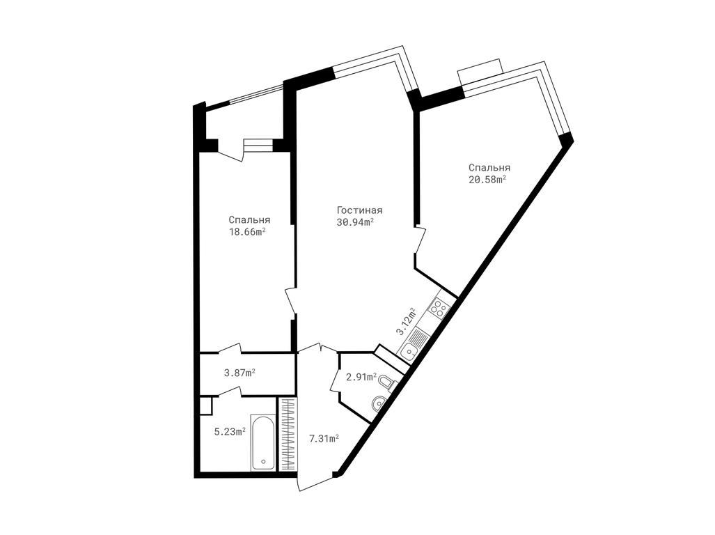 2-BD Apartment Sale, 92.5 sq. m. at Tochka Otschiota, derevnya Zhukovka, 53, Odintsovskiy City District, Moscow Region, Russia #1