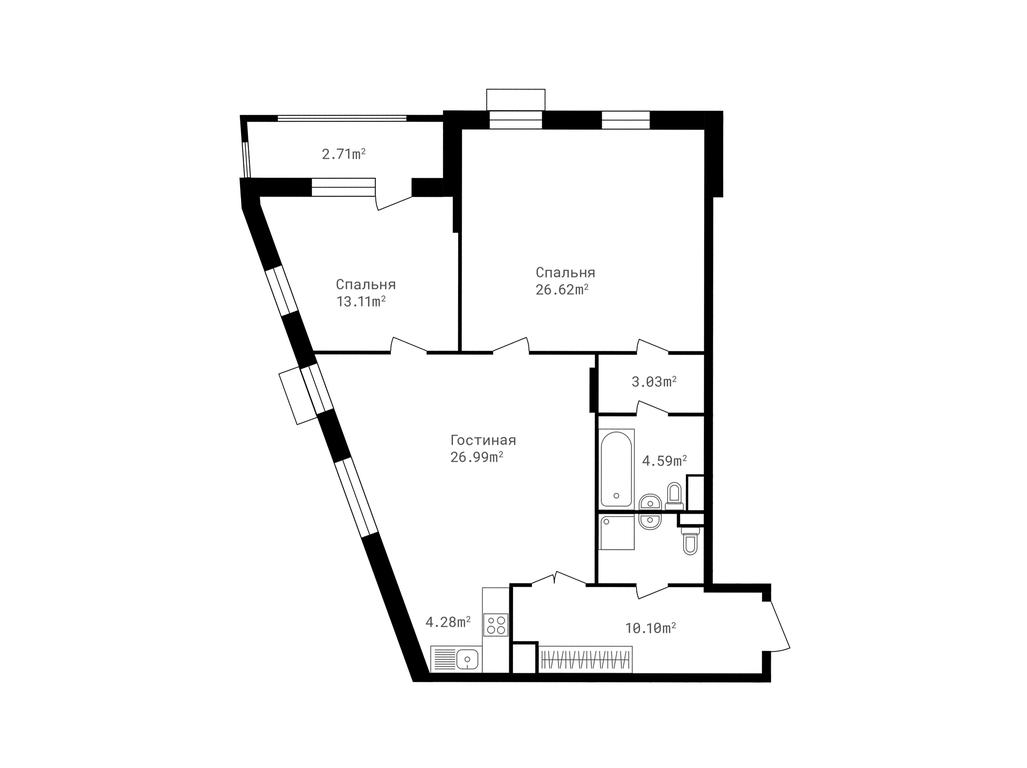2-BD Apartment Sale, 95.1平方米 at Tochka Otschiota, derevnya Zhukovka, 53, Odintsovskiy City District, Moscow Region, Russia #1