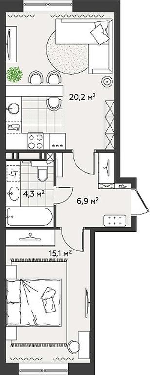 1-BD Apartment Sale, 46 sq. m. at Eko Bunino, prospekt Kuprina, 34к1, Sosenskoye Settlement, Moscow, Russia #1 1-BD Apartment Sale, 46 sq. m. at Eko Bunino, prospekt Kuprina, 34к1, Sosenskoye Settlement, Moscow, Russia #1