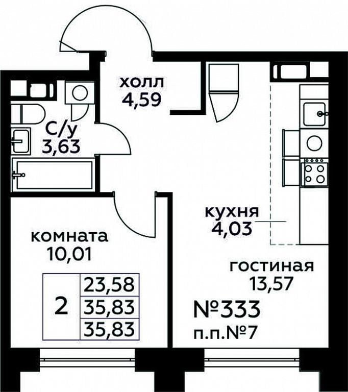 1-BD Apartment Sale, 35.83 sq. m. at Kvartal Rumyantsevo, ulitsa Admirala Kornilova, с1, Mosrentgen Settlement, Moscow, Russia #1