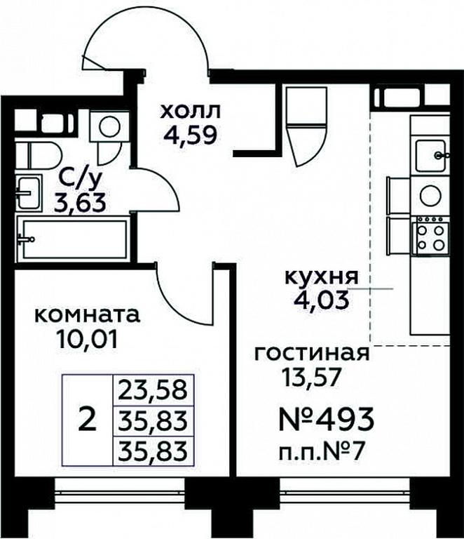 1-BD Apartment Sale, 35.83 sq. m. at Kvartal Rumyantsevo, ulitsa Admirala Kornilova, с1, Mosrentgen Settlement, Moscow, Russia #1