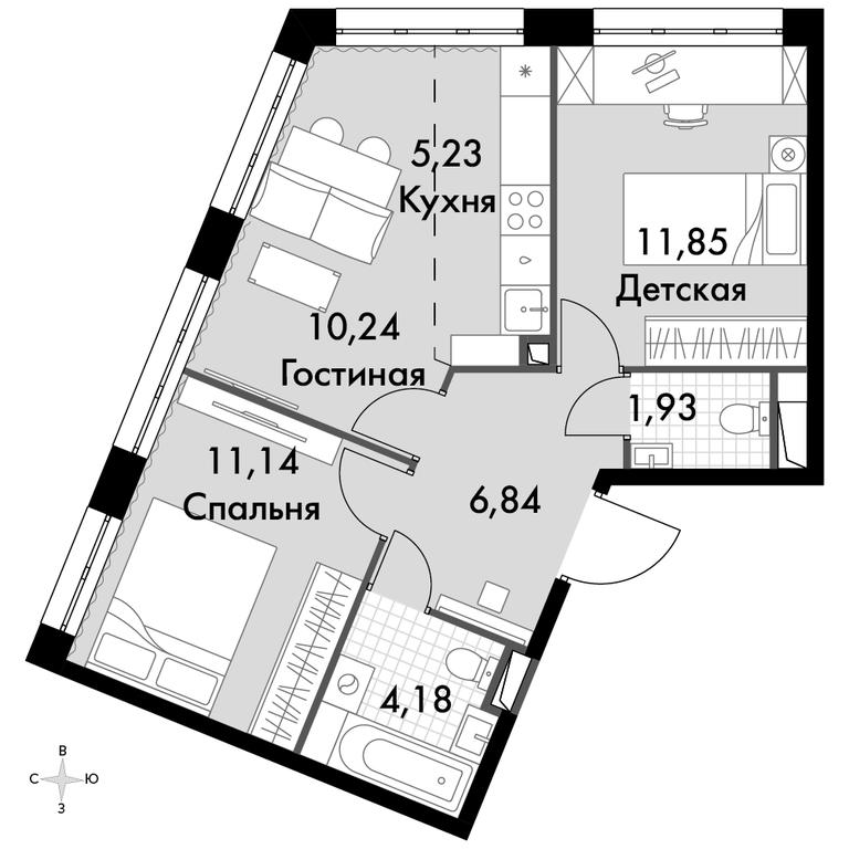 Продажа 3-комн. квартиры, 51,41 м² в ЖК «Движение. Говорово», Центральная улица, 47, деревня Говорово, поселение Московский, Москва, Россия #1