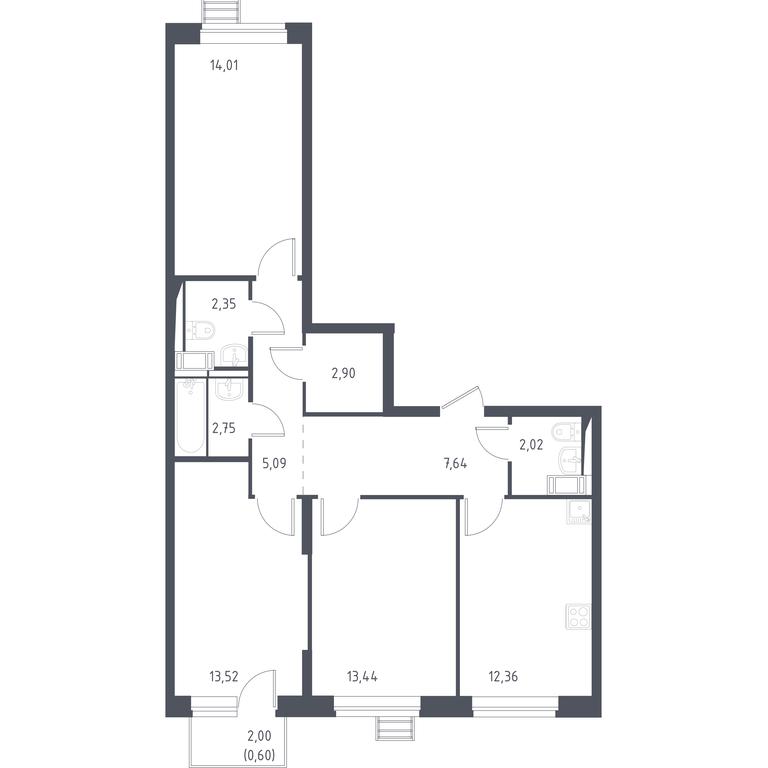 2-BD Apartment Sale, 75.9平方米 at Novoe Vnukovo, kvartal № 38, Kokoshkino Settlement, Moscow, Russia #1