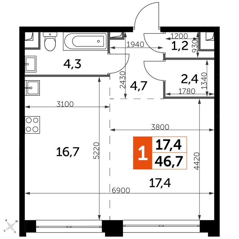 1-BD Apartment Sale, 46.7 sq. m. at Sydney City, Shenogina Street, 2, Moscow, Russia #1