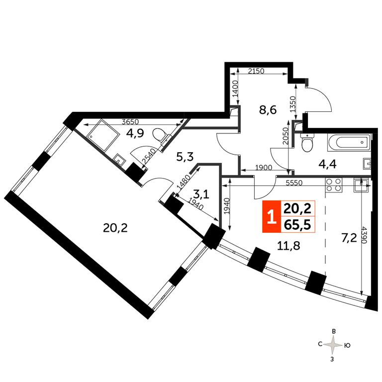 1-BD Apartment Sale, 65.4平方米 at Sydney City, Shenogina Street, 2, Moscow, Russia #1