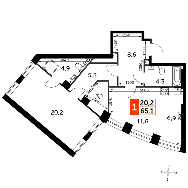 Продажа 1-комн. квартиры, 64,8 м² в ЖК «Сидней Сити (Sydney City)», улица Шеногина, 2, Москва, Россия #1
