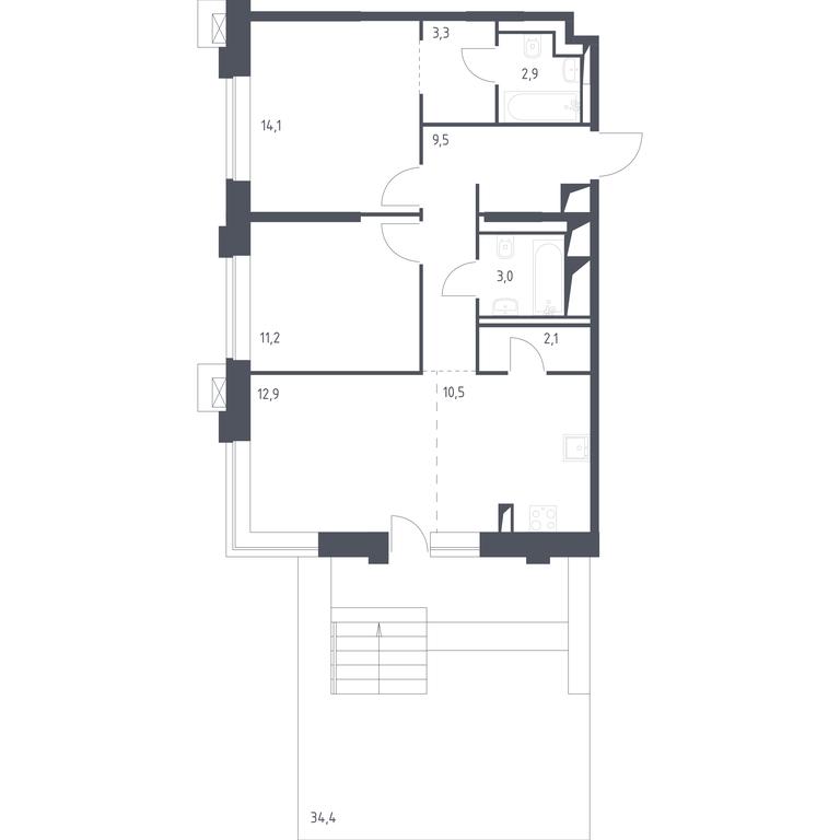 1-BD Apartment Sale, 77.31平方米 at Vereiskaya 41, Vereyskaya Street, 41, Moscow, Russia #1