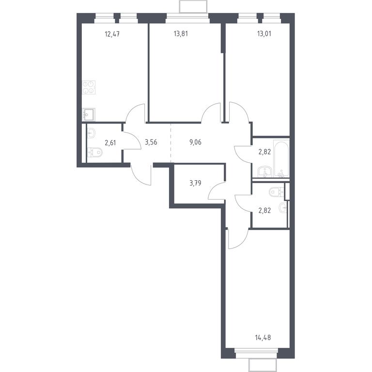 2-BD Apartment Sale, 78.43 sq. m. at Kvartal Ivakino, kvartal Ivakino, mikrorayon Klyazma-Starbeyevo, Khimki, Moscow Region, Russia #1