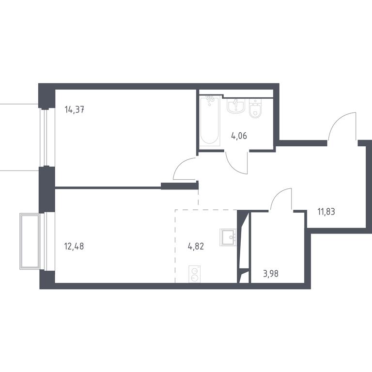 1-BD Apartment Sale, 51.54 sq. m. at Dolina Yauzy, Trudovaya Street, 23, Mytischi, Moscow Region, Russia #1