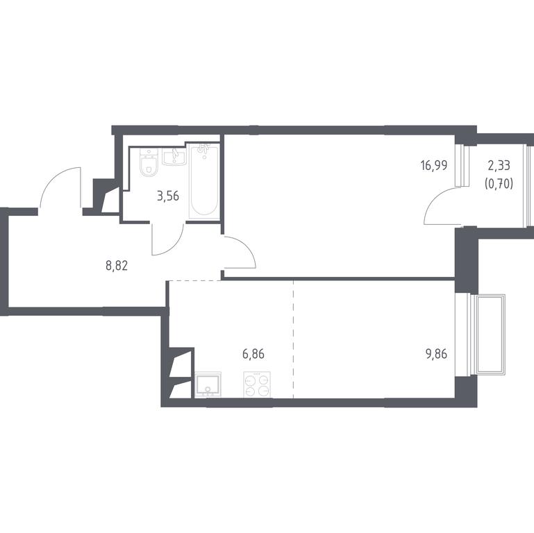 1-BD Apartment Sale, 46.79 sq. m. at Dolina Yauzy, Trudovaya Street, 23, Mytischi, Moscow Region, Russia #1