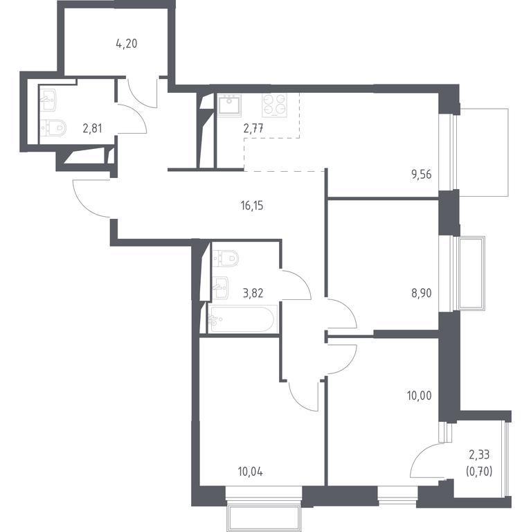 2-BD Apartment Sale, 68.95 sq. m. at Dolina Yauzy, Trudovaya Street, 23, Mytischi, Moscow Region, Russia #1