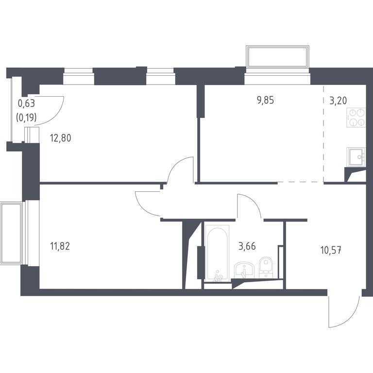 1-BD Apartment Sale, 52.09 sq. m. at Dolina Yauzy, Trudovaya Street, 23, Mytischi, Moscow Region, Russia #1