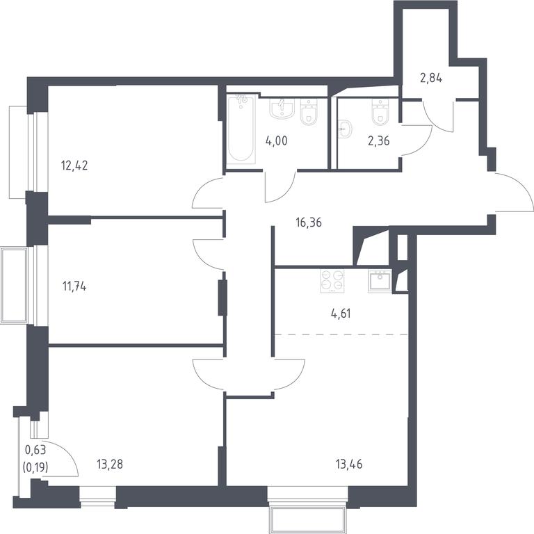 2-BD Apartment Sale, 81.26平方米 at Dolina Yauzy, Trudovaya Street, 23, Mytischi, Moscow Region, Russia #1