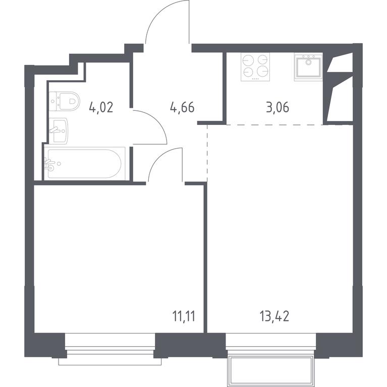 1-BD Apartment Sale, 36.27 sq. m. at Dolina Yauzy, Trudovaya Street, 23, Mytischi, Moscow Region, Russia #1