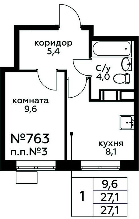 Apartment Sale, 27.1平方米 at Tsvetochnye Poliany, kvartal № 23, Filimonkovskoye Municipal Formation, Moscow, Russia #1