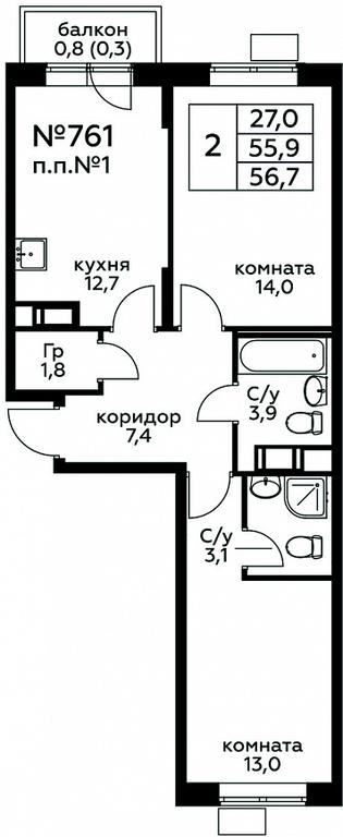 1-BD Apartment Sale, 56.7平方米 at Tsvetochnye Poliany, kvartal № 23, Filimonkovskoye Municipal Formation, Moscow, Russia #1 1-BD Apartment Sale, 56.7平方米 at Tsvetochnye Poliany, kvartal № 23, Filimonkovskoye Municipal Formation, Moscow, Russia #1