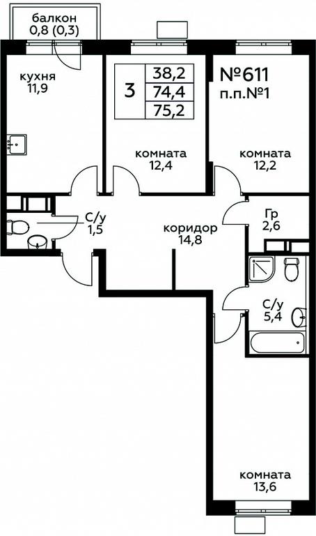 2-BD Apartment Sale, 75.2平方米 at Tsvetochnye Poliany, kvartal № 23, Filimonkovskoye Municipal Formation, Moscow, Russia #1 2-BD Apartment Sale, 75.2平方米 at Tsvetochnye Poliany, kvartal № 23, Filimonkovskoye Municipal Formation, Moscow, Russia #1