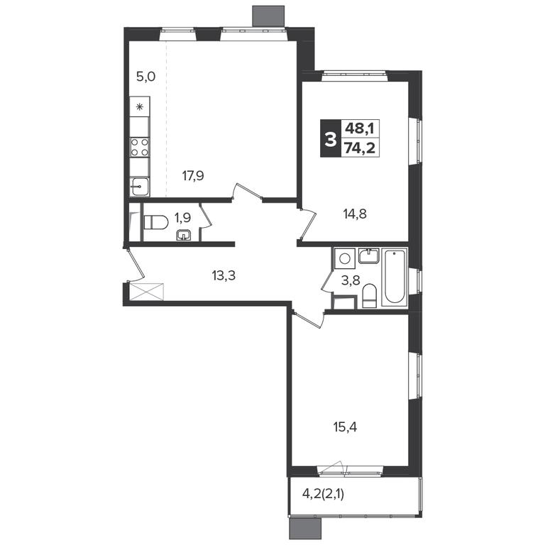 3-BD Apartment Sale, 73.8 sq. m. at Yzhnaya Bitsa, Yuzhnaya Bitsa Residential Complex, posyolok Bittsa, Leninskiy City District, Moscow Region, Russia #1