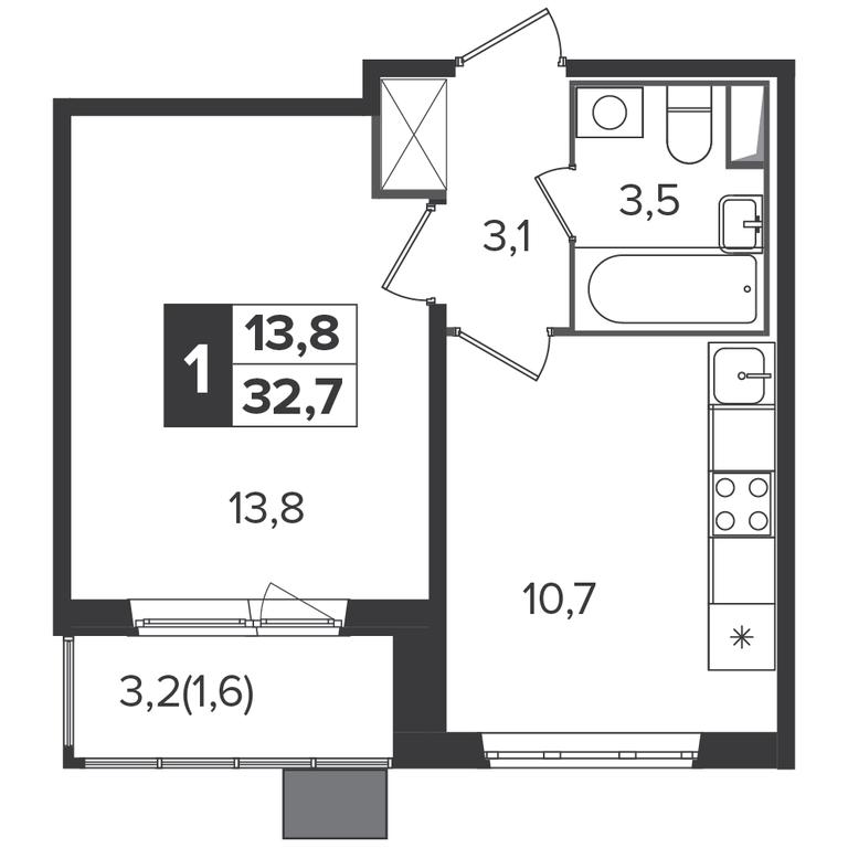 1-BD Apartment Sale, 32.6 sq. m. at Yzhnaya Bitsa, Yuzhnaya Bitsa Residential Complex, posyolok Bittsa, Leninskiy City District, Moscow Region, Russia #2