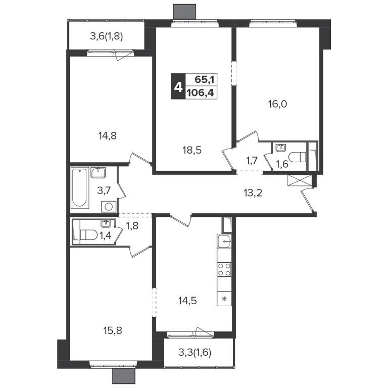 4-BD Apartment Sale, 106.1 sq. m. at Yzhnaya Bitsa, Yuzhnaya Bitsa Residential Complex, posyolok Bittsa, Leninskiy City District, Moscow Region, Russia #2 4-BD Apartment Sale, 106.1 sq. m. at Yzhnaya Bitsa, Yuzhnaya Bitsa Residential Complex, posyolok Bittsa, Leninskiy City District, Moscow Region, Russia #2