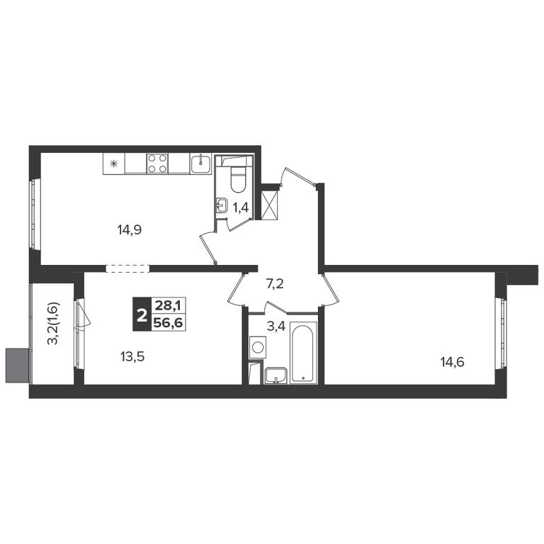 Продажа 2-комн. квартиры, 56,4 м² в ЖК «Южная Битца», жилой комплекс Южная Битца, посёлок Битца, Ленинский городской округ, Московская область, Россия #1