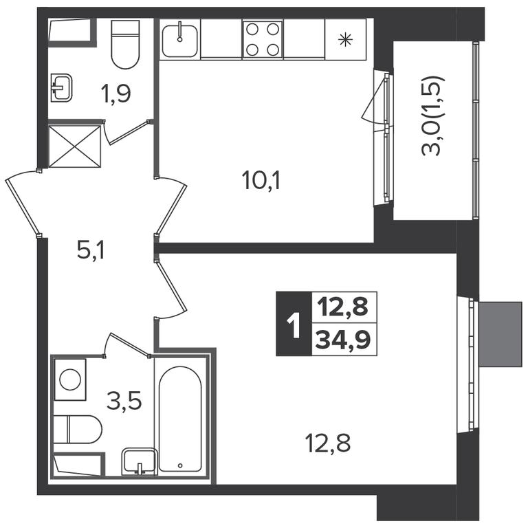 1-BD Apartment Sale, 34.9 sq. m. at Yzhnaya Bitsa, Yuzhnaya Bitsa Residential Complex, posyolok Bittsa, Leninskiy City District, Moscow Region, Russia #1