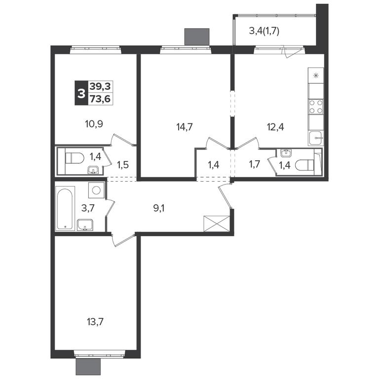 3-BD Apartment Sale, 72.8 sq. m. at Yzhnaya Bitsa, Yuzhnaya Bitsa Residential Complex, posyolok Bittsa, Leninskiy City District, Moscow Region, Russia #1