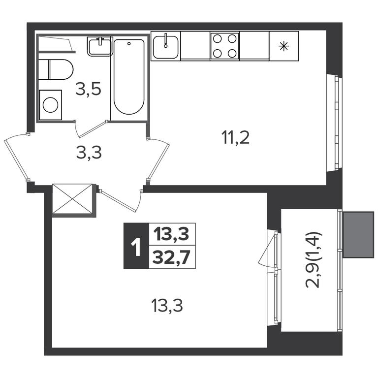 1-BD Apartment Sale, 32.6 sq. m. at Yzhnaya Bitsa, Yuzhnaya Bitsa Residential Complex, posyolok Bittsa, Leninskiy City District, Moscow Region, Russia #2