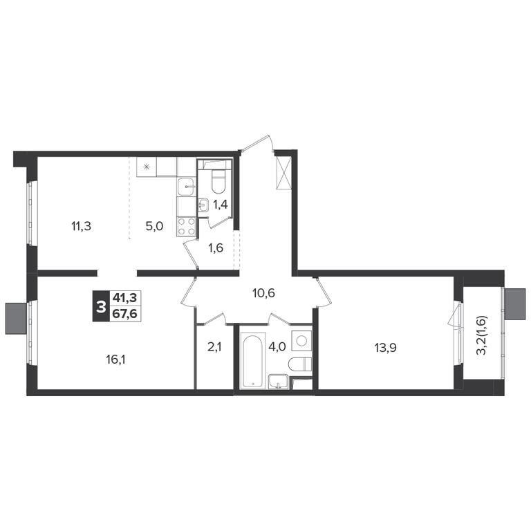 3-BD Apartment Sale, 66.9 sq. m. at Yzhnaya Bitsa, Yuzhnaya Bitsa Residential Complex, posyolok Bittsa, Leninskiy City District, Moscow Region, Russia #2