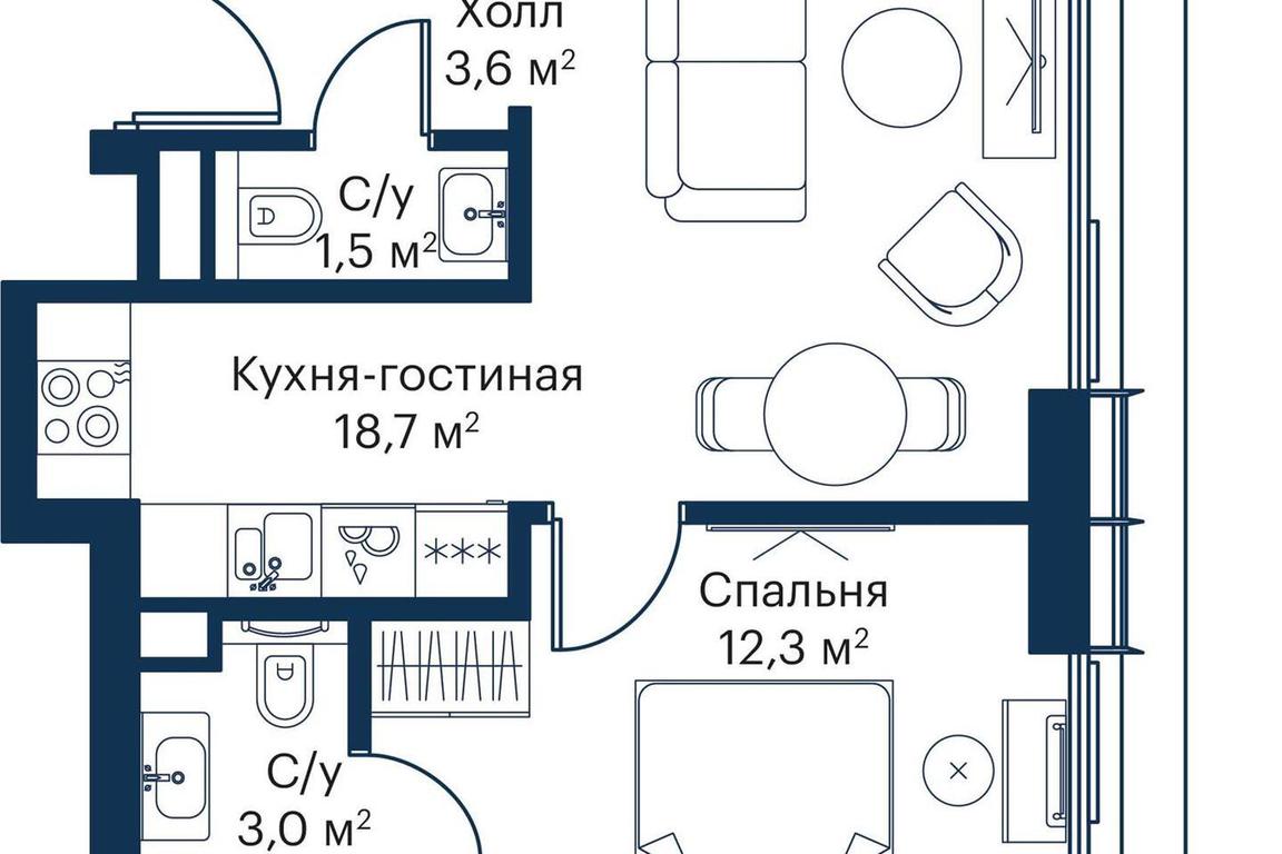 1-BD Apartment Sale, 38.68平方米 at City Bay, Volokolamskoye Highway, 95с3, Moscow, Russia #2