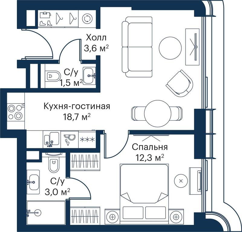 1-BD Apartment Sale, 38.68平方米 at City Bay, Volokolamskoye Highway, 95с3, Moscow, Russia #1