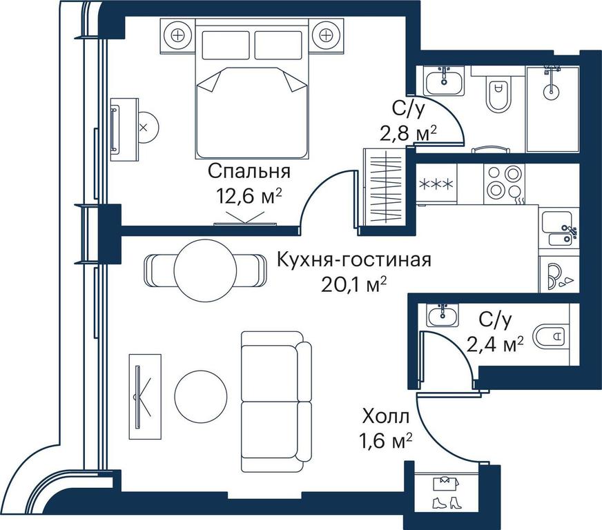 1-BD Apartment Sale, 38.98平方米 at City Bay, Volokolamskoye Highway, 95с3, Moscow, Russia #1 1-BD Apartment Sale, 38.98平方米 at City Bay, Volokolamskoye Highway, 95с3, Moscow, Russia #1
