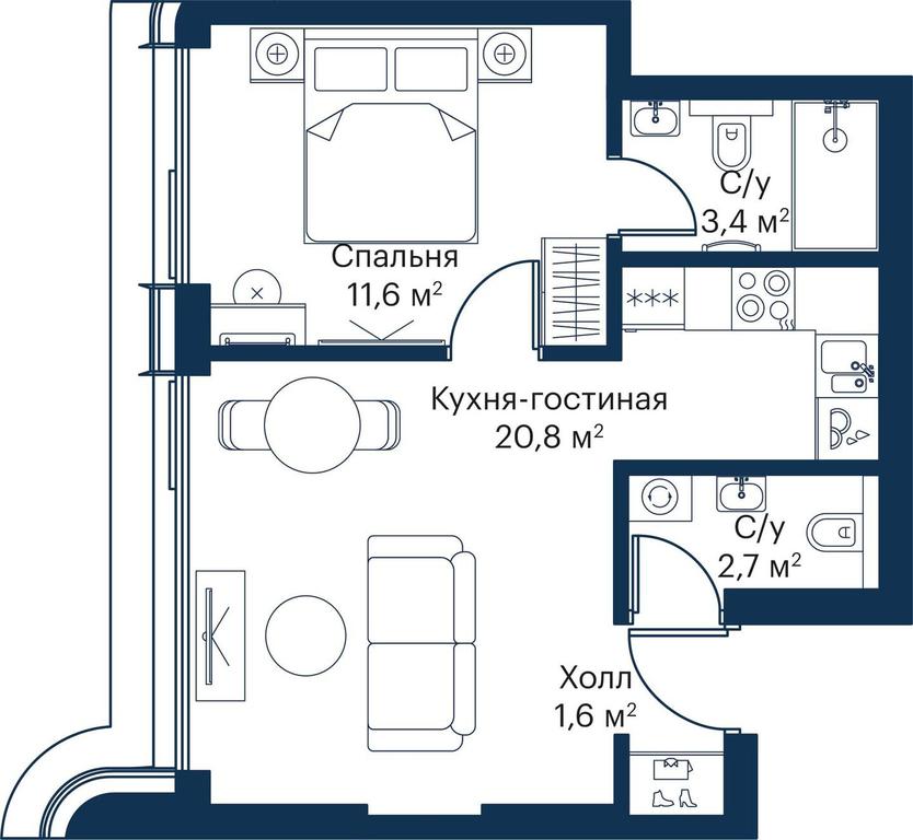 1-BD Apartment Sale, 39.5平方米 at City Bay, Volokolamskoye Highway, 95с3, Moscow, Russia #1 1-BD Apartment Sale, 39.5平方米 at City Bay, Volokolamskoye Highway, 95с3, Moscow, Russia #1